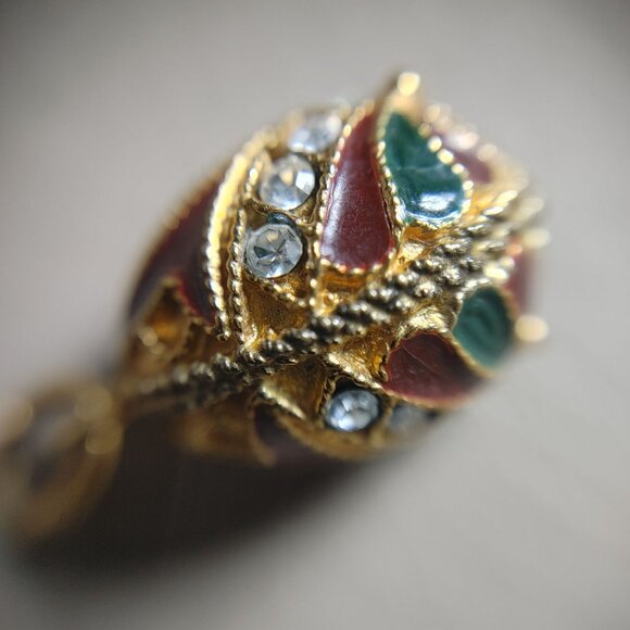 Alfa Jewel Egg Charm Pendant 18K on 925 Cloisonné Enamel CZ Vintage Russia - Picture 15 of 16